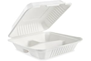 [400 Counts] 9x9x3 inch 3-compartment Bagasse Clamshell Food Container, Disposable, Sugarcane, Biodegradable, Compostable, Mi