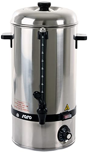 SARO HOT DRINK MINI - Bollitore per vin brulé/distributore di acqua calda, da 10 l, in acciaio inox, con temperatura da 30 a 110 °C, spie luminose, protezione contro il surriscaldamento
