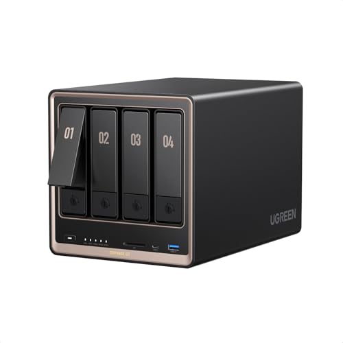 UGREEN NASync DXP4800GT NAS Desktop 4-Bay, AMD Ryzen R2514, Dual 10GbE, 8GB RAM DDR4 (fino a 64GB), supporto ECC, slot U.2 e M.2, per creator, team e casa (Diskless)