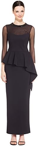 Teri Jon Beaded Sheer Sleeve Cascading Peplum Evening Gown Dress