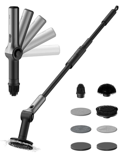 HOTO Flexi Electric Cleaning Brush with LED Display, Adjustable Angle, Extension Handle, IPX7, High Performance Bathroom Cleaning Brush Electric with 8 Interchangeable Brush Heads for Bathroom, Tiles, Floors, Car