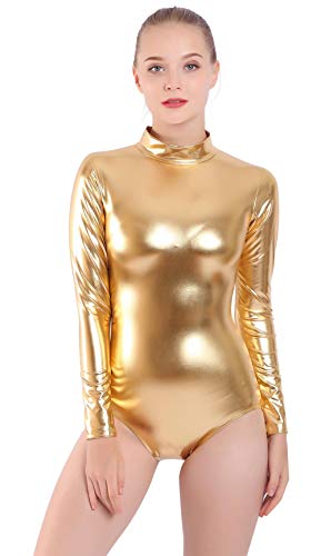 Photo 1 of Mvefward Women Shiny Metallic Lycra Turtleneck Spandex One Piece Leotard