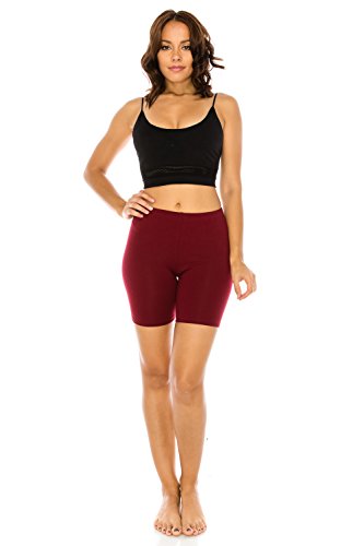 C&C Style Women's Stretch Jersey Bike Yoga Running Workout Bermuda Shorts Tights Pants Under Short Leggings S to 3XL Plus (Medium, Burgundy)