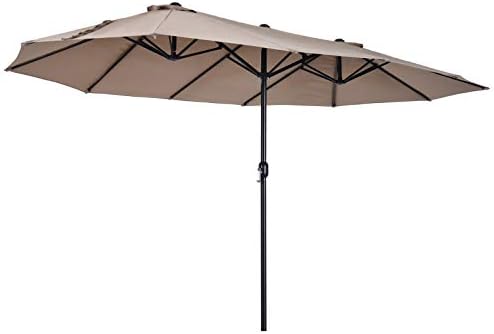 Amazon Com Outsunny 15 Steel Rectangular Outdoor Double Sided Market Patio Umbrella With Uv Sun Protection Easy Crank Tan Garden Outdoor