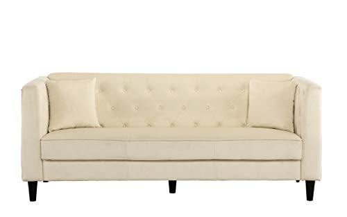 Mid-Century Tufted Velvet Sofa, Living Room Couch with Tufted Buttons (Beige)