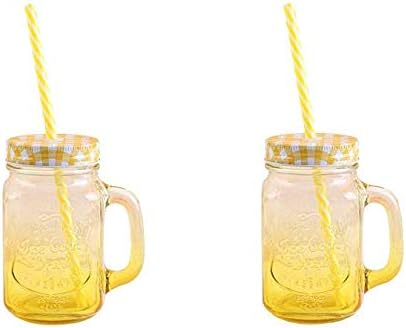 A Krazy Mug Yellow Mason Jar with Handle and Straw | Glass with Hole, 450ml (2)
