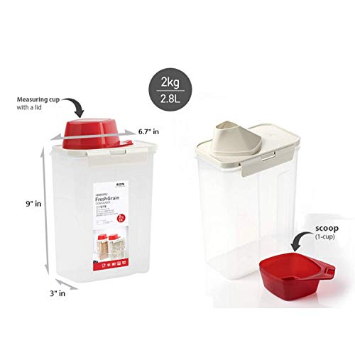 Komax Fresh Grain Set of 2 Rice Containers | 2-Quart Dry Food Storage Dispenser | Suitable for Rice, Pet Food & Grain Storage | With Lid & Measuring Scoop (1-cup) | BPA-Free & Dishwasher Safe