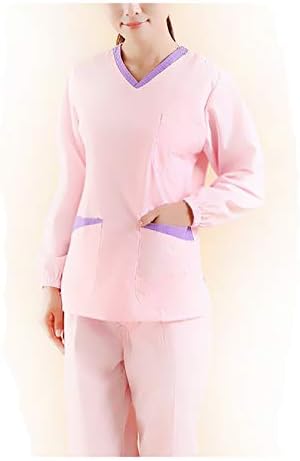 CX ECO Medical Uniforms Unisex V-Neck Long Sleeve Top Scrubs Set Medical Nursing Workwear Multi-pocket Anti-Wrinkle Classic Dentist Uniform,XL