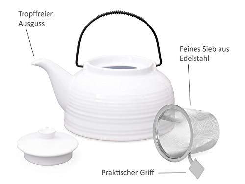 Teeservice âNellyâ. Moderne Teekanne 1,5 Liter in weiÃ-weià aus hitzebeständiger Keramik mit Edelstahlfilter, 6 Teecups 120ml in weiÃ-weià und Metall-Stövchen. – Bild 4