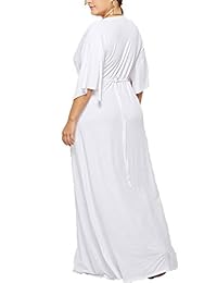 Salimdy Maxi vestido de fiesta de noche, informal, de manga larga, con cuello en V, talla grande, para mujer