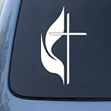 Cross & Flame - United Methodist Church - Car, Truck, Notebook, Vinyl Decal Sticker #2352 | Vinyl Color: White