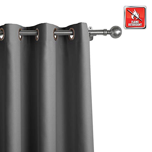 cololeaf Flame Retardant Fire Resistant Curtains Thermal Insulated Blackout for Home Kitchen Office Hotel School Cinema and Hospital- Anti-Bronze Grommet - Grey 52W x 63L Inch (1 Panel)