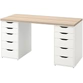 LAGKAPTEN/ALEX Desk, white stained oak effect/white, 140x60 cm