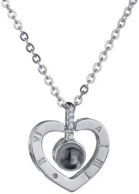 2019 new arrive rose gold projection 100 languages I love you charm heart pendant necklace for women choker lover gift (40cm, Silver Heart)