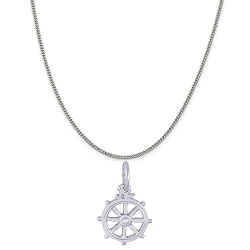 Rembrandt Charms Sterling Silver Ships Wheel Charm on a Sterling Silver Curb Chain Necklace, 20"