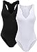 SUNRO 2 Pack Women's Sexy V Neck bodysuits Jumpsuits (Medium, Black & White)