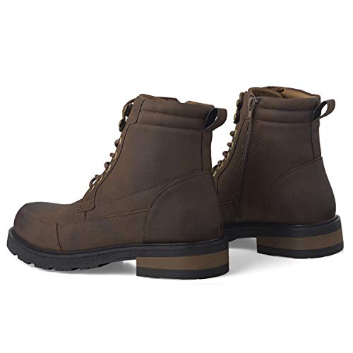 GM GOLAIMAN Men's Combat Boots Winter Work-Lace Up Zip Apron Toe Ankle High Boot for Hiking Motorcycle Riding Military Tactical Brown 10.5 - Thumbnail 5