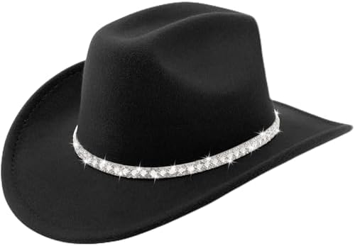 CXQRR Glitter Silver Black Cowboy Hats for Women - Western 