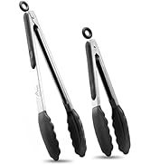HOTEC Premium Stainless Steel Locking Kitchen Tongs with Silicon Tips, Set of 2-9" and 12"