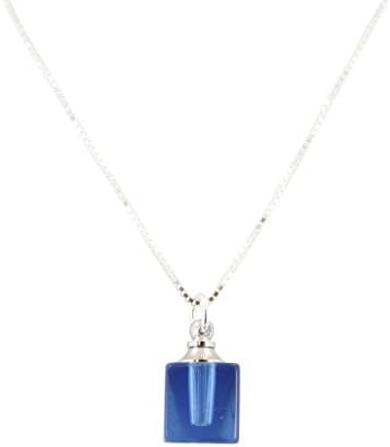 Indigo Blue Glass Essential Oil Diffuser Necklace on Sterling Box Chain, #6619 (16 Inches)
