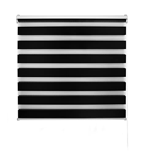 Decorblind Double Layer Roller Blind for Night and Day, Wall or Ceiling Mount, Dimensions: Width 100 x Length 180 cm, Fabric Dimensions: 97 x 175 cm, Black, for Night and Day Windows