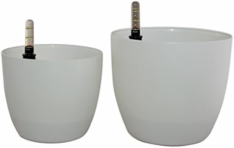 Colorful Garden Self Watering Plant Pots, White Matte, Two Sizes