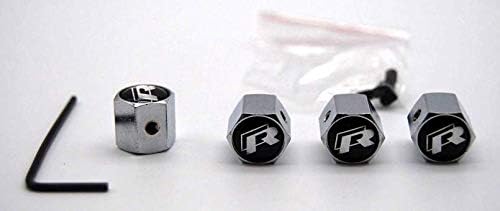 TGH Valve Cap Kit with R Line Logo Sport Anti-Theft System Silver