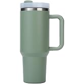 40 oz Insulated Stainless Steel Tumbler with Handle and Straw - Keeps Drinks Hot & Cold, Leakproof Travel Mug (Tan)