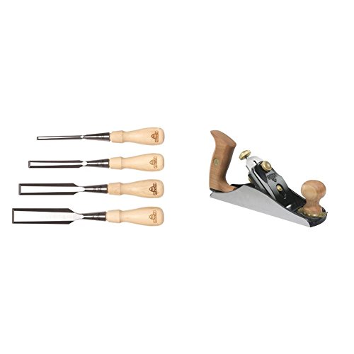 Stanley 16-791 Sweetheart 750 Series Socket Chisel Set, Brown, 4 - Piece with Stanley 12-136 No. 4 Smoothing Bench Plane