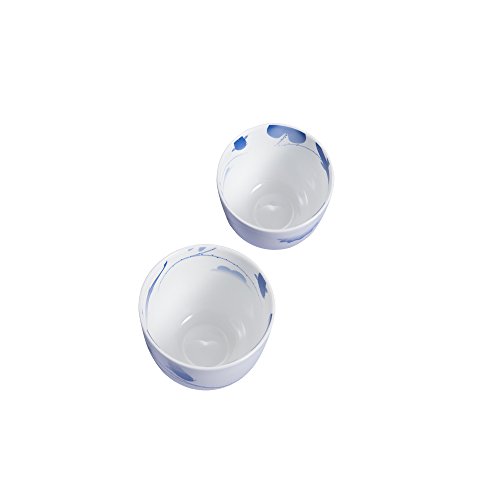 ZENS lifestyle Cups for Tea Coffee Set of 4 Bone China 10 Inch Dinnerware Set 8 OZ 230ML 2 White and 2 Blue Flower and Fish Gradient Pattern