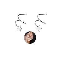 MSECVOI 925 Sterling Silver Star Earrings for Women Teen Girls Fashion Wrap Earrings