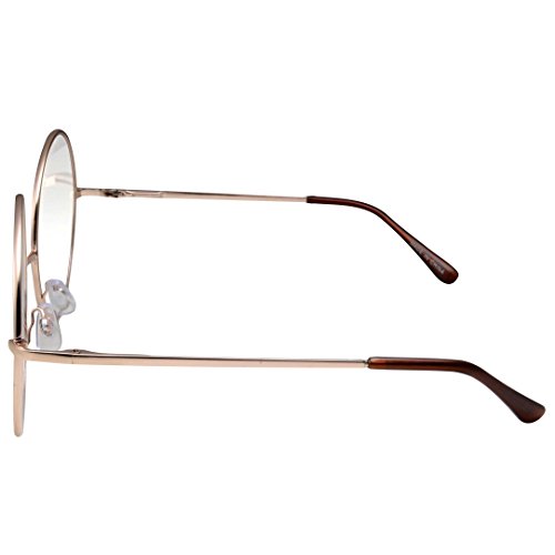 grinderPUNCH - Non-Prescription Round Circle Frame Clear Lens Glasses Large Gold