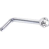 Solid 14KT White Gold 2mm Clear Cubic Zirconia L-Shaped Nose Ring - 20 Gauge
