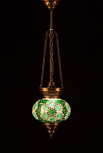 Handmade Turkish Lamp Moroccan Ottoman Style Mosaic Oval Mosaic Hanging Lamp Triple Chain Lights Home Bedroom Restaurant Cafe Decoration Light Size 3 (Green Flower)