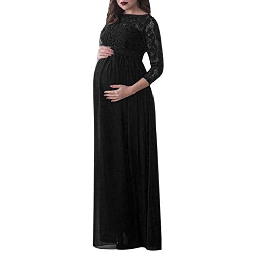 Inkach Maternity Dress | Women Lace Sleeve Long Maxi Dresses Photography Props Pregnancy Maternity Gown (US:4/Label Size:S, Black)