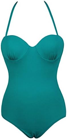 Shenices Retro Solid Ruched One Piece Sexy Monokinis Bathing Suit Green US8