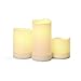 Ivory Solar Flameless Pillar Candles, Rechargeable, Warm White LEDs, Outdoor Use, Batteries Included - Set of 3