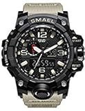SMAEL Men's Sports Analog Quartz Watch Dual Display Waterproof Digital Watches with LED Backlight relogio masculino (Beige)