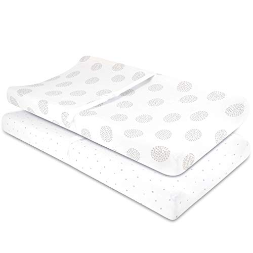 Changing Pad Covers - Cradle Sheets 2-Pack - 100% Jersey Cotton for Baby Boy or Baby Girl (Grey Dottie)