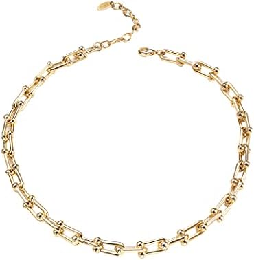 LeDeSheng 14k Real Gold Plated Chain Necklace for Women, U Link