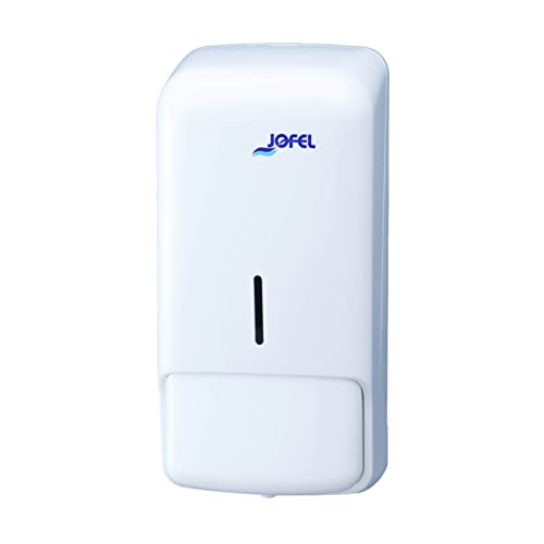 Jofel - Dosificador de Jabon para Pared, Rellenable con Jabon Líquido con Capacidad de 0.85L, Dispensador Jabon Bano, Carcasa ABS, Azur AC80050, Blanco