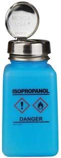 Menda 35735 Static Dissipative durAstatic One-Touch Dispenser Bottle Isopropanol with HCS Symbols Blue 6 oz.