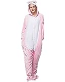 Guzesion Unisex Costume Warm Onesie Jumpsuit Adult cosplay Pajamas (M, Bunny Pink)