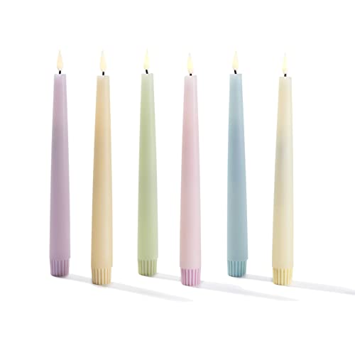 Flameless Taper Candles, Pastel Colored 6 Pack, Assorted Color, 9 Inch Candlesticks with