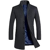 FTCayanz Men's Wool Trench Coat Slim Fit Overcoat Winter Single Breasted Long Pea Coats With Pockets