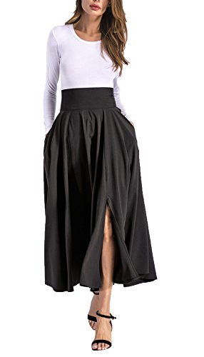 Hanlolo Casual Women Maxi Skirts High Waisted A Line Swing Skirts Casual Black 6