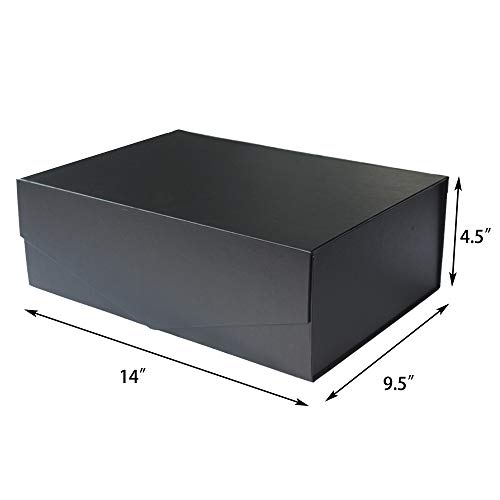 ZMYBCPACK 5 Pack Luxury Large Black Gift Boxes 14"x9.5"x4.5", Reusable Sturdy Boxes Decorative Storage Boxes Collapsible Magnetic Closure Gift Boxes for Wedding, Birthday, Baby Shower, Anniversary