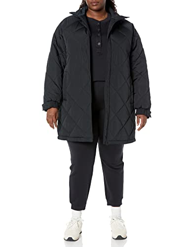 AMAZON ESSENTIALS WOMEN’S RELAXED-FIT RECYCLED POLYESTER MID LENGTH PUFFER COAT (AVAILABLE IN PLUS SIZE) (PREVIOUSLY AMAZON AWARE), BLACK, XX-SMALL