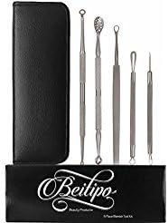 Comedone Extractor Acne Removal Tool Kit (5 Piece Set in Choice of Black or Silver Case) Effective for Treatment of Blackhead and Whitehead