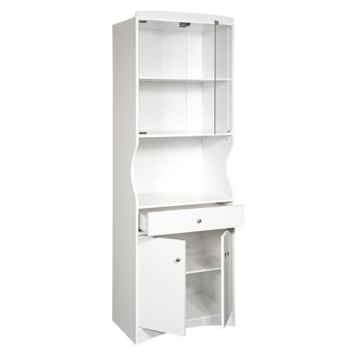 Home Source Industries TIF10208MIC Microwave Cart with Lots of Storage and Glass-Door on Upper Shelves, White